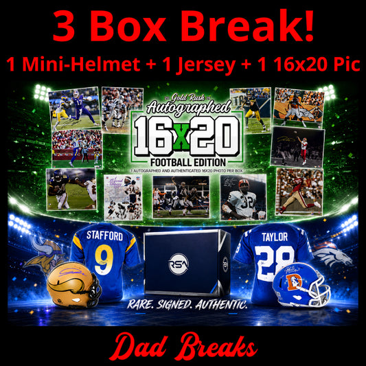 Friday 7/24: Gold Rush 16x20 Photo + Mini-Helmet + Jersey LIVE BOX BREAK (Pick Your Team)