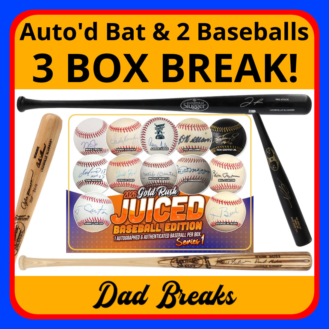 Friday 7/24: Baseball Bat & 2 JUICED Gold Rush Baseballs LIVE BOX BREAK (Pick Your Team)